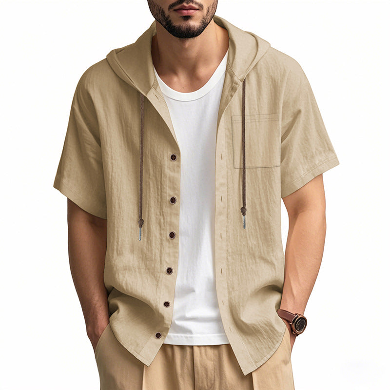 Herre Hette skjorte – Linblanding – Avslappet passform – Korte ermer – Knapp-up Casual topp 6