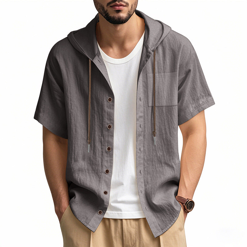 Herre Hette skjorte – Linblanding – Avslappet passform – Korte ermer – Knapp-up Casual topp 7