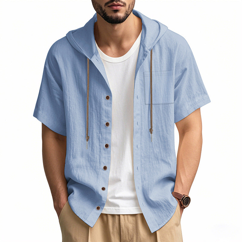 Herre Hette skjorte – Linblanding – Avslappet passform – Korte ermer – Knapp-up Casual topp 8