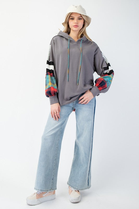 Herre Hoodie Plaid Terry Knit Grå 1