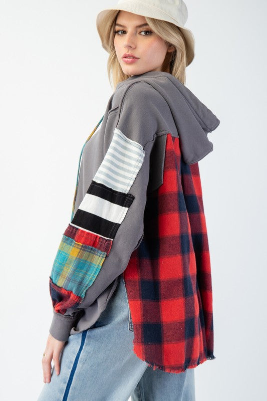 Herre Hoodie Plaid Terry Knit Grå 3