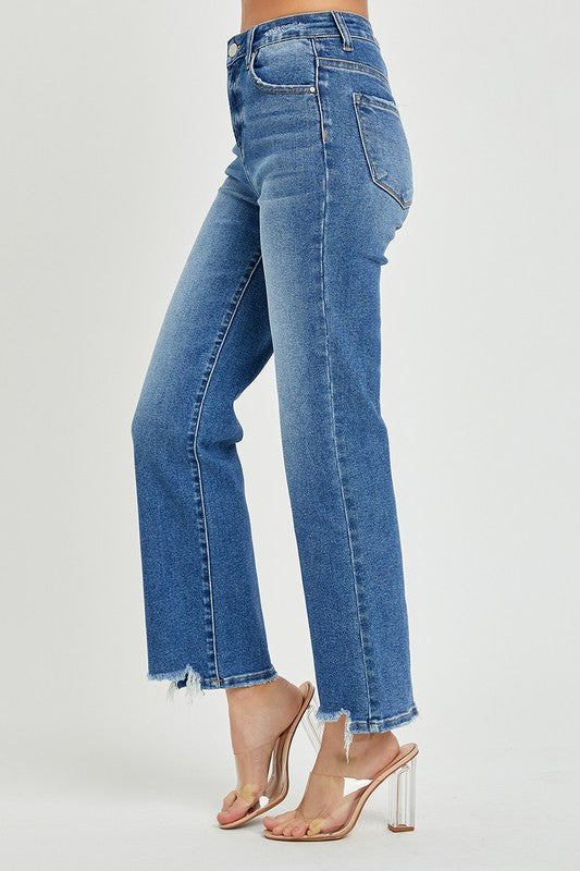 Herre Høyt Liv Avslappede Rett Jeans 3
