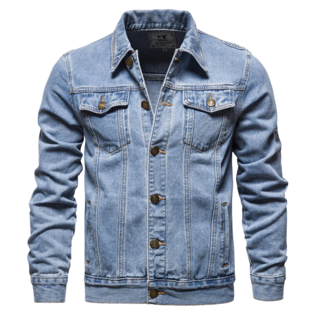 Herre Jakke Vasket Denim Allsidig Med Doble Brystlommer 0