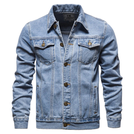 Herre Jakke Vasket Denim Allsidig Med Doble Brystlommer 0