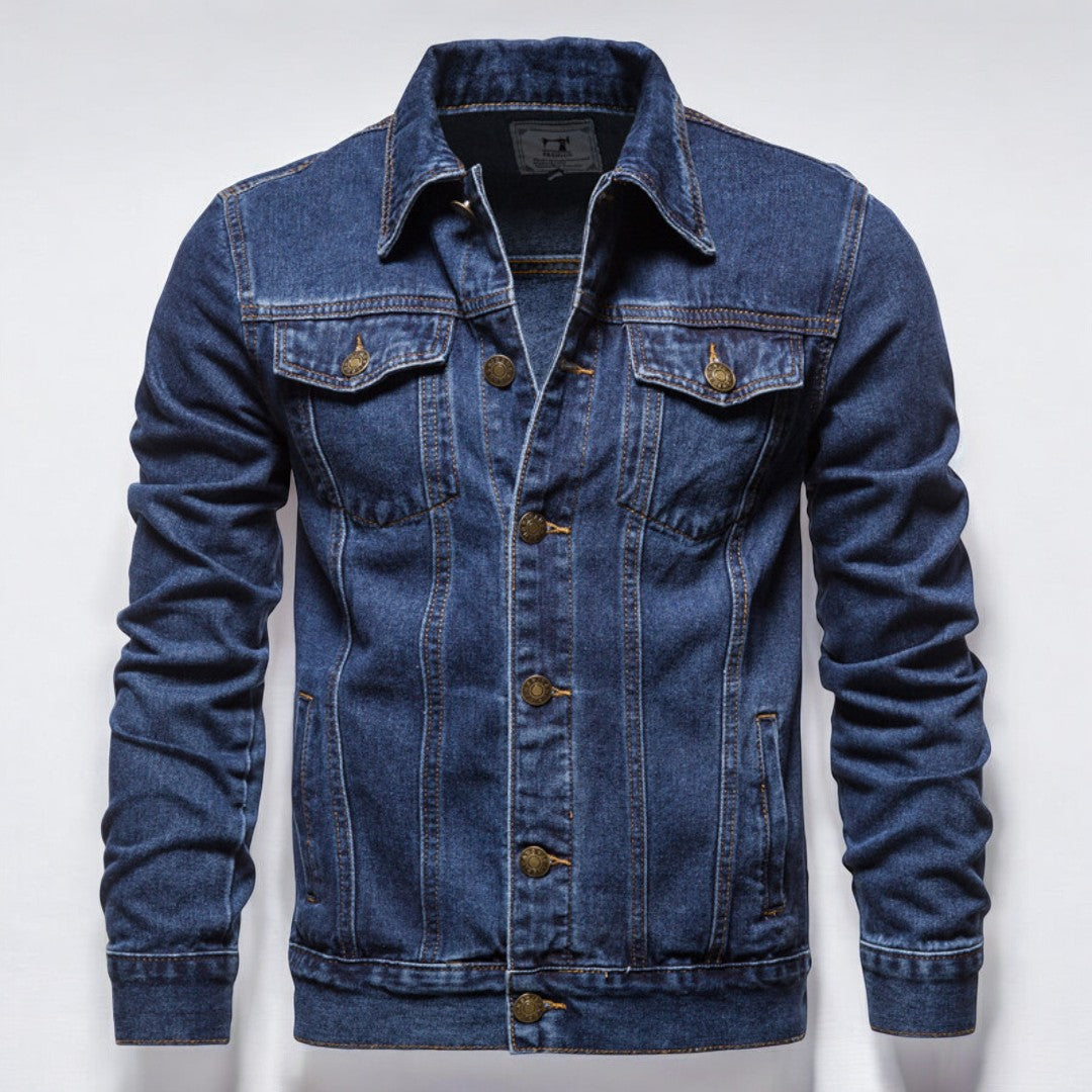 Herre Jakke Vasket Denim Allsidig Med Doble Brystlommer 3