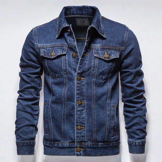 Herre Jakke Vasket Denim Allsidig Med Doble Brystlommer 3