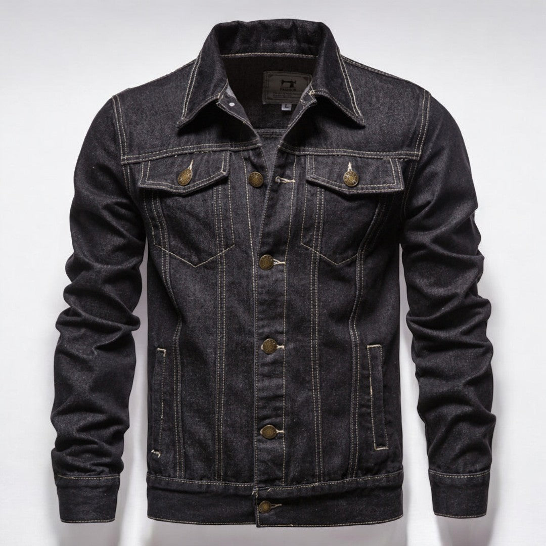 Herre Jakke Vasket Denim Allsidig Med Doble Brystlommer 4