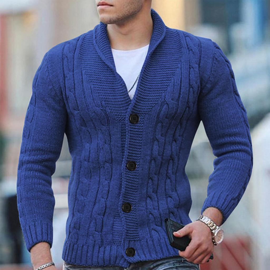 Herre Kabelstrikket Cardigan Ullblanding Med Sjalkrage 1