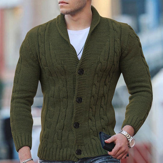 Herre Kabelstrikket Cardigan Ullblanding Med Sjalkrage 4