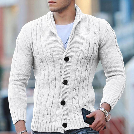 Herre Kabelstrikket Cardigan Ullblanding Med Sjalkrage 5