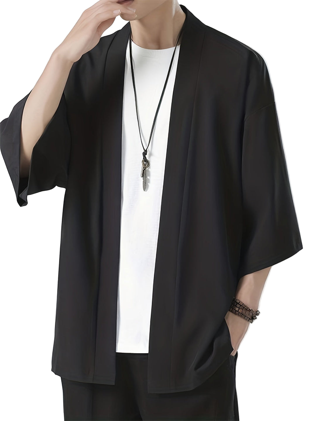 Herre Kimono i Japansk Stil med Åpen Front 0