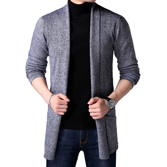 Herre Lang Cardigan Åpen Front 0
