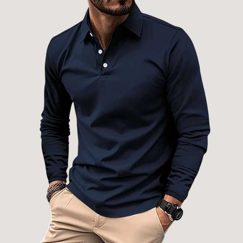 Herre Langermet Polo Casual Kvalitets Bomullsblanding 4