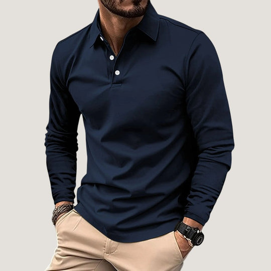 Herre Langermet Polo Casual Kvalitets Bomullsblanding 4
