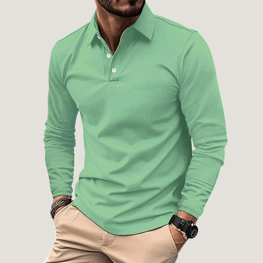 Herre Langermet Polo Casual Kvalitets Bomullsblanding 6