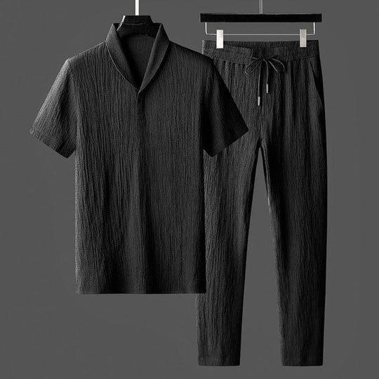 Herre Lin Sett Avslappet Design Pustende Materiale 1