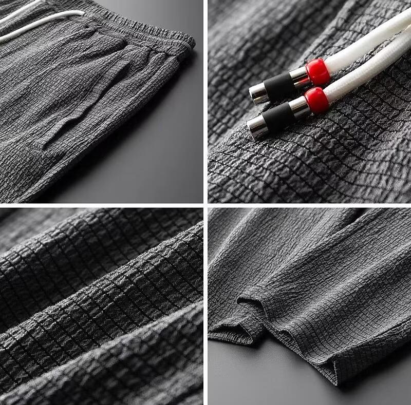 Herre Loungewear Sett V-Hals Langermet Topp Drawstring Bukser Bomull/Lin 3