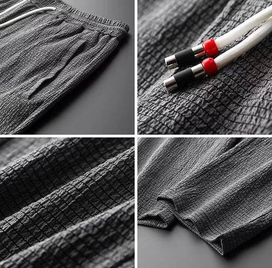 Herre Loungewear Sett V-Hals Langermet Topp Drawstring Bukser Bomull/Lin 3