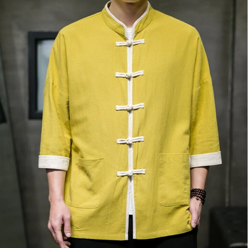 Herre Overskjorte Japansk Stil Bomulls- og Linblanding 4