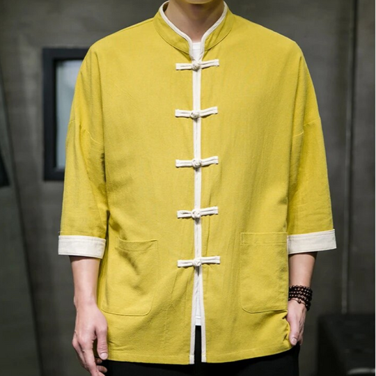 Herre Overskjorte Japansk Stil Bomulls- og Linblanding 4