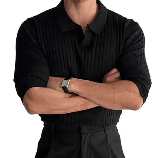 Herre Polo Skjorte Langermet V-Hals Klassisk Stil 0