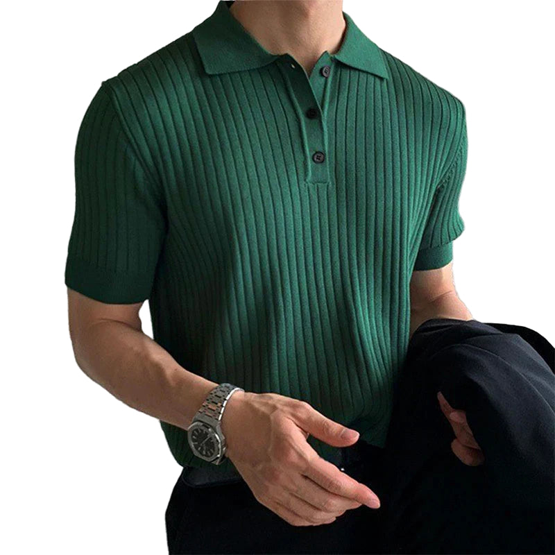 Herre Polo Skjorte Slim Fit Ribbet Strikket Korte Ermer 0