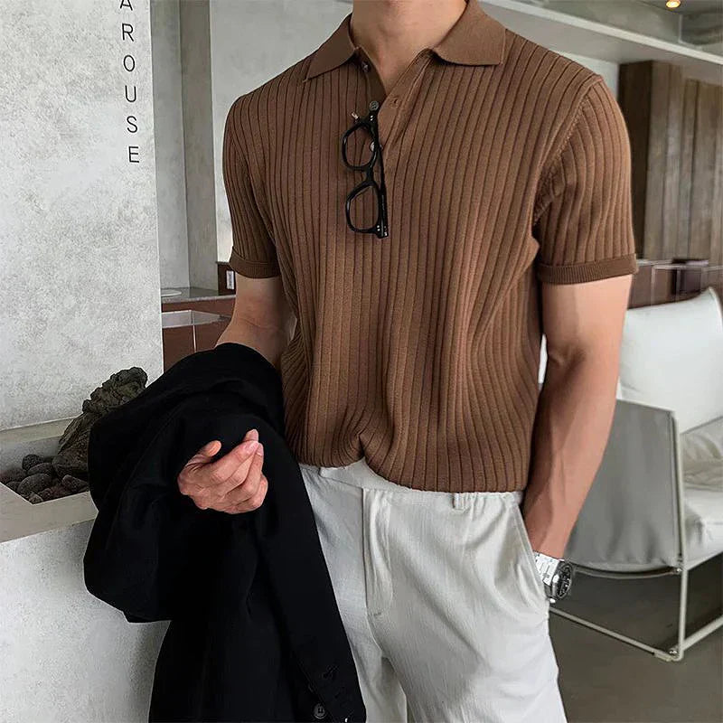 Herre Polo Skjorte Slim Fit Ribbet Strikket Korte Ermer 4