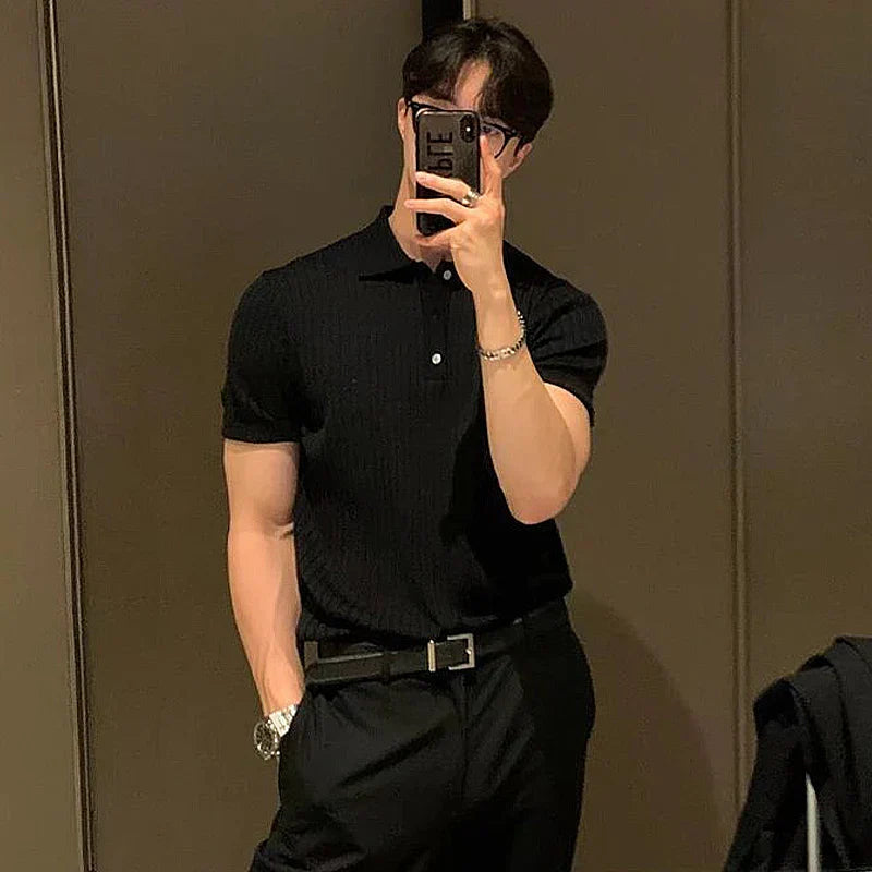 Herre Polo Skjorte Slim Fit Ribbet Strikket Korte Ermer 5