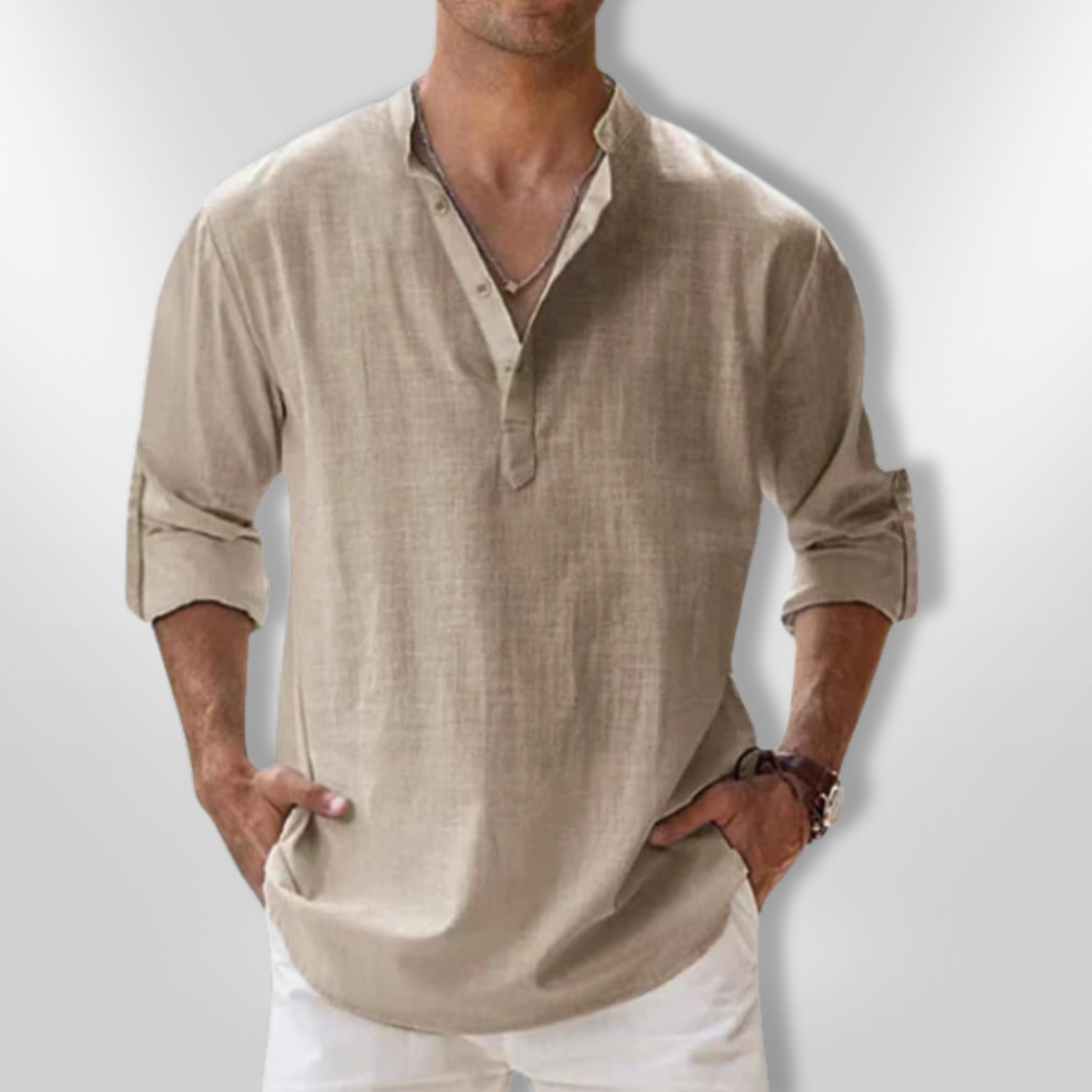 Herre Polo Tunisisk Krage 100% Lin 10