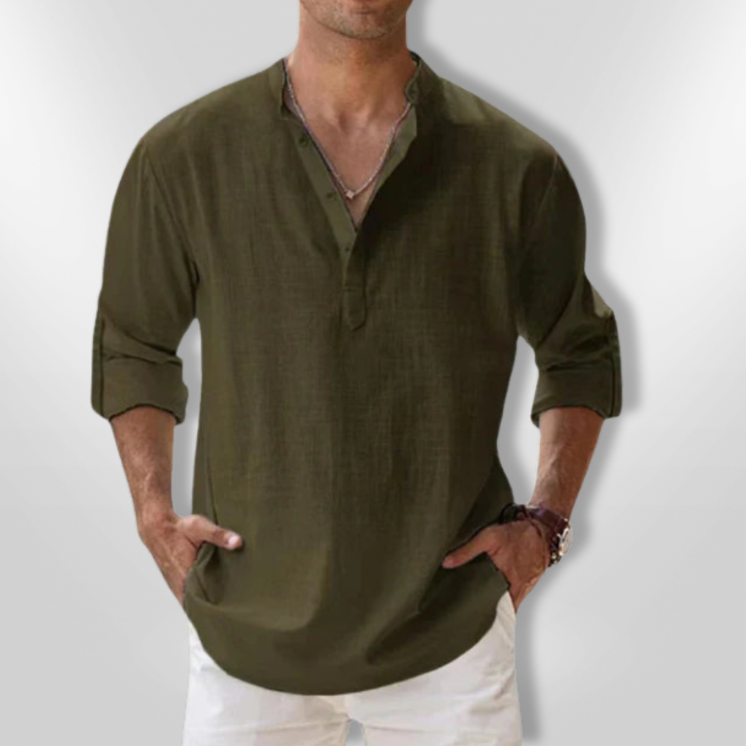 Herre Polo Tunisisk Krage 100% Lin 11