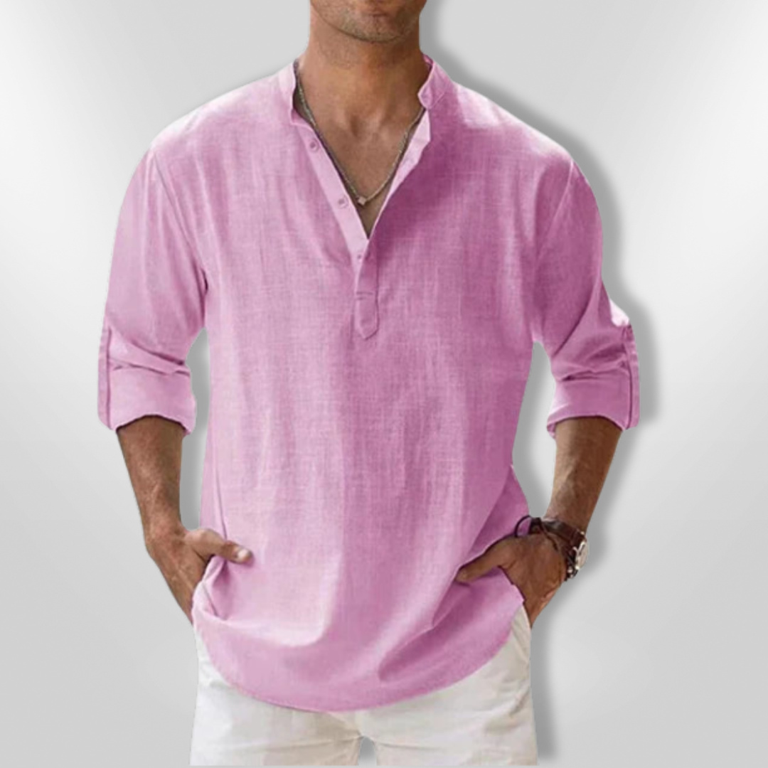 Herre Polo Tunisisk Krage 100% Lin 12