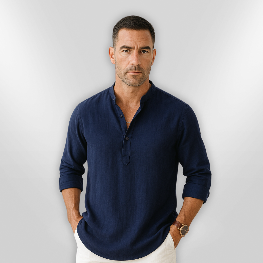 Herre Polo Tunisisk Krage 100% Lin 4