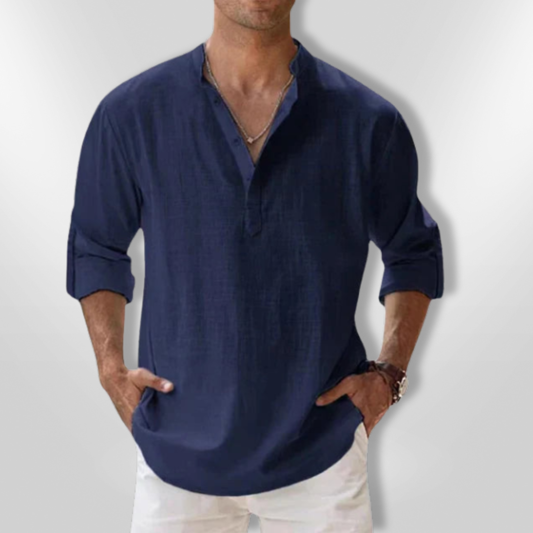 Herre Polo Tunisisk Krage 100% Lin 5