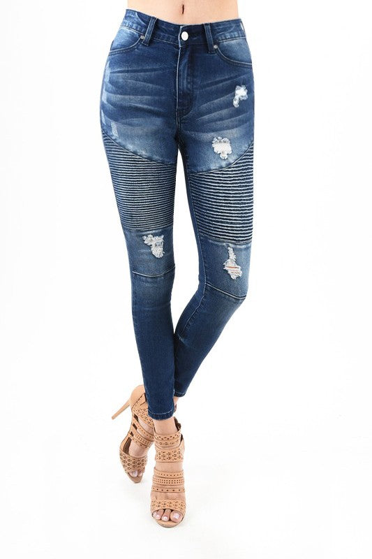 Herre Skinny Jeans Høyt Liv Mørk Blå Denim 1