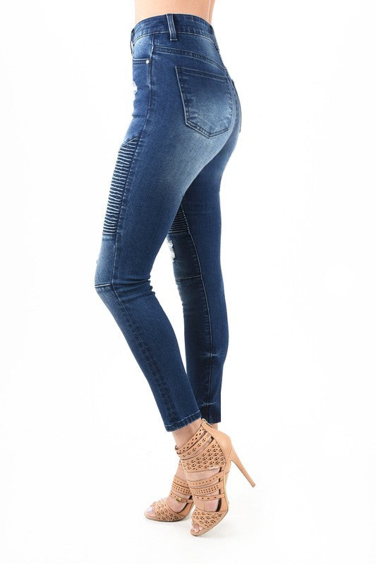 Herre Skinny Jeans Høyt Liv Mørk Blå Denim 2