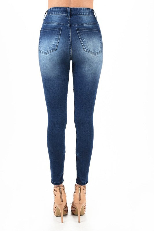 Herre Skinny Jeans Høyt Liv Mørk Blå Denim 3