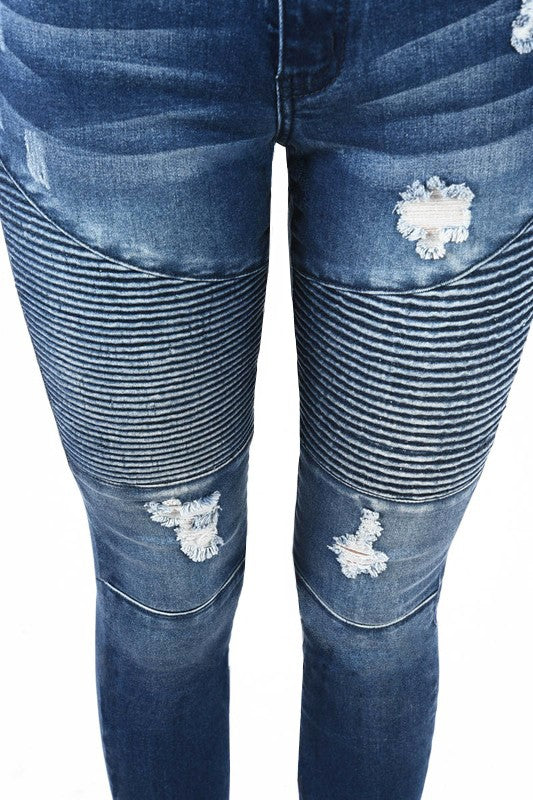 Herre Skinny Jeans Høyt Liv Mørk Blå Denim 4