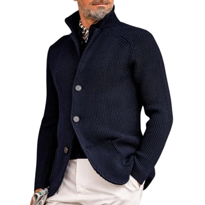 Herre Strikket Cardigan - Klassisk Knapp-Oppe Genser med Ribbede Detaljer 0