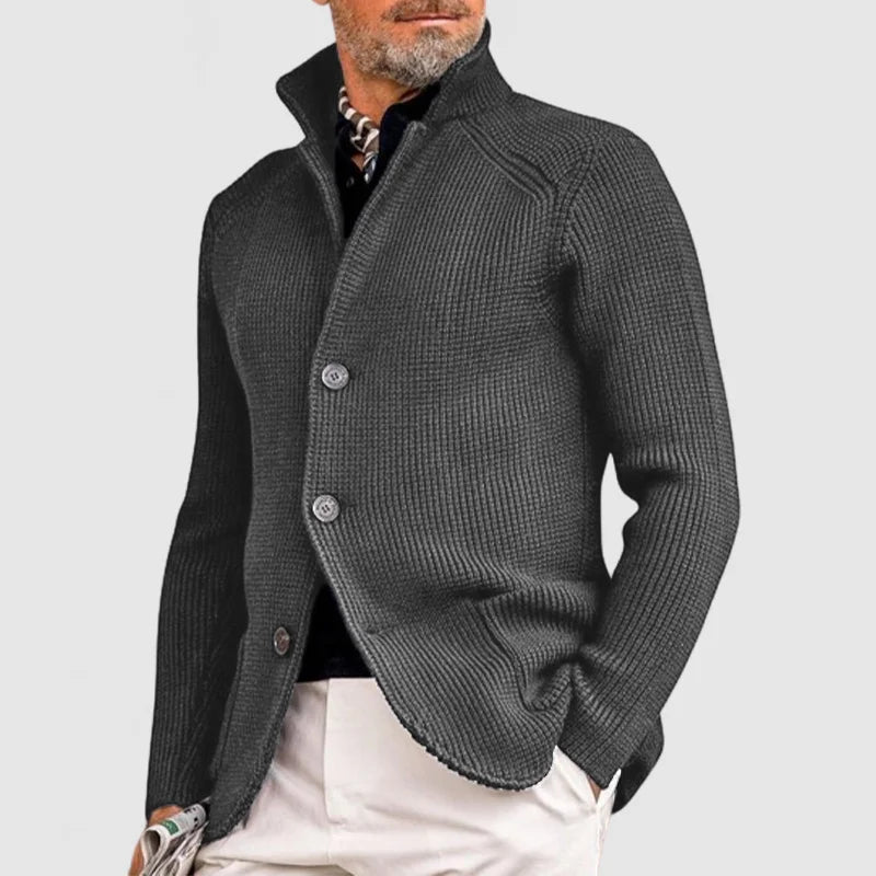 Herre Strikket Cardigan - Klassisk Knapp-Oppe Genser med Ribbede Detaljer 4