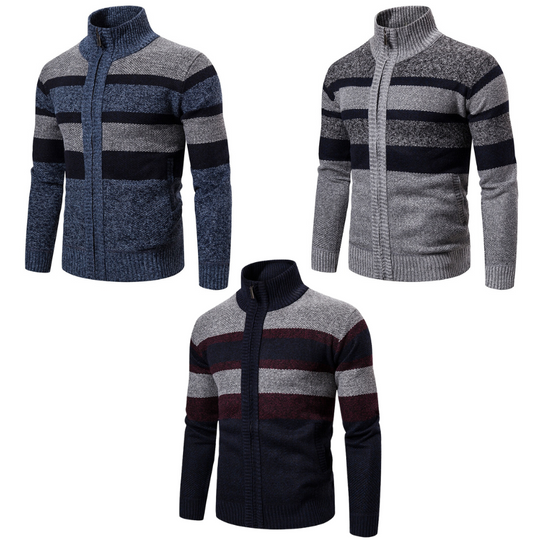 Herre Striped Slim Fit Strikket Cardigan 8