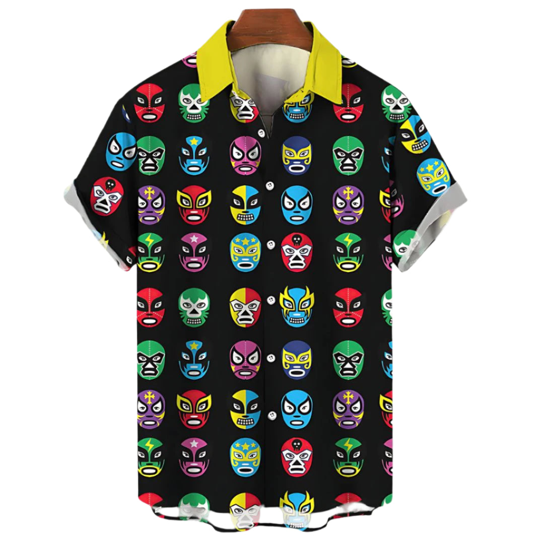 Herre T-Skjorte Luchador Print Lett Stoff Avslappet Passform 0