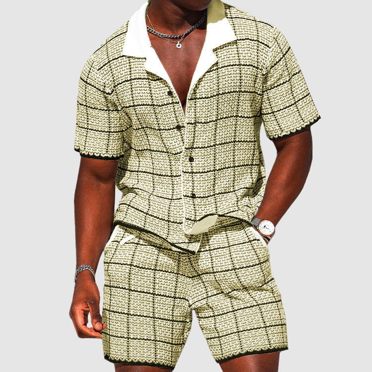 Herre To-delt Sett - Kortermet Skjorte & Shorts - Rutete Casual Passform 1