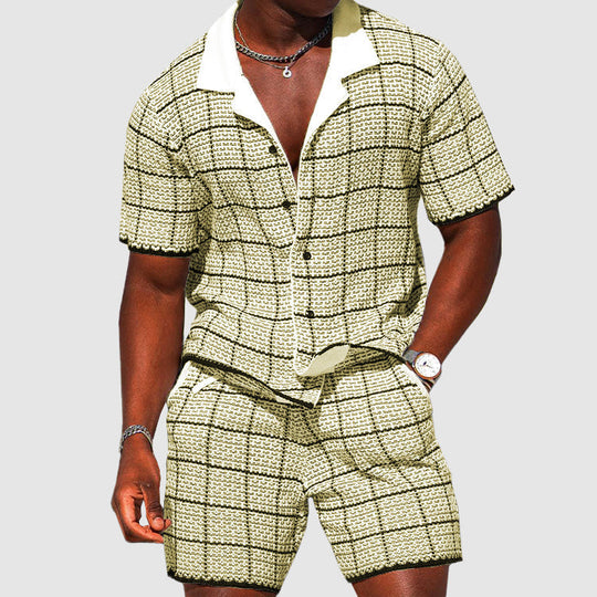 Herre To-delt Sett - Kortermet Skjorte & Shorts - Rutete Casual Passform 1