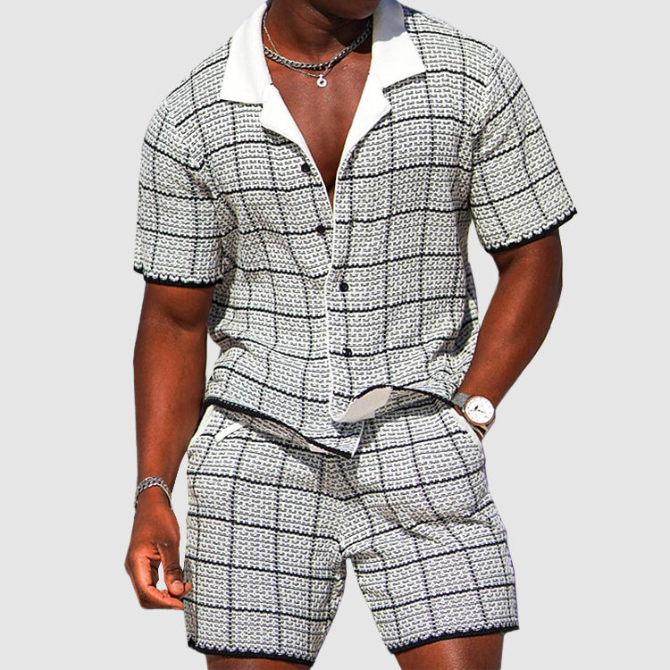 Herre To-delt Sett - Kortermet Skjorte & Shorts - Rutete Casual Passform 2