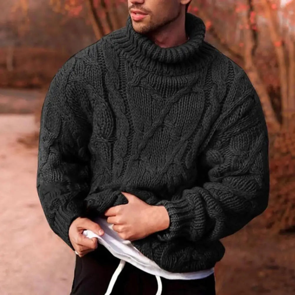 Herre Turtleneck Genser med Flätet Design 1