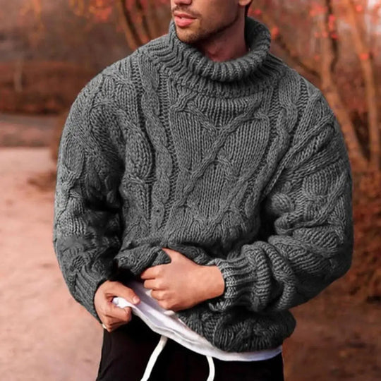 Herre Turtleneck Genser med Flätet Design 2