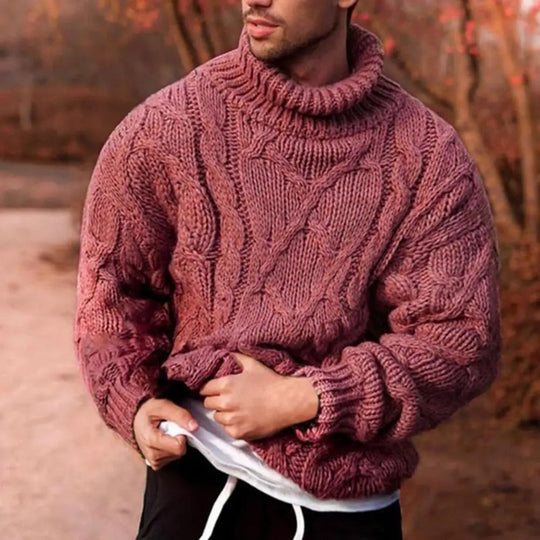 Herre Turtleneck Genser med Flätet Design 3