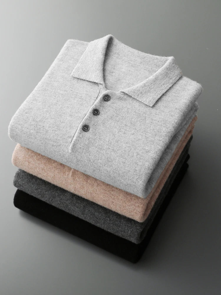 Herre Ullgenser Polo Krage Merino Ull Pullover 4