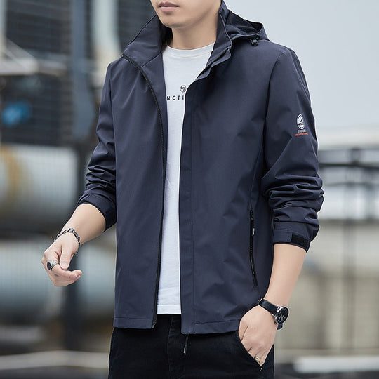 Herre Vindjakke med Avtagbar Hette og Vanntett Design 1