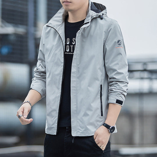 Herre Vindjakke med Avtagbar Hette og Vanntett Design 2